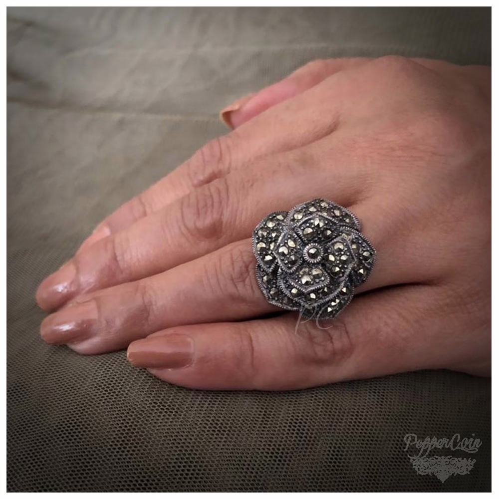 Marcasite Rose Finger Ring - Image 3